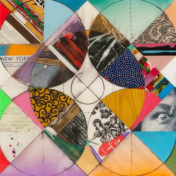 Colorful kaleidoscope collage with triangular paper segments in circular pattern