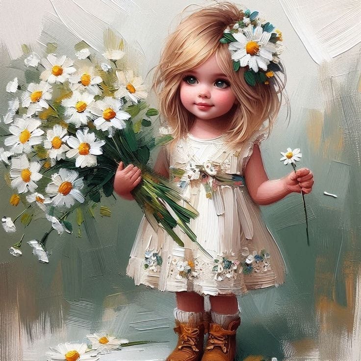 Girl with Daisies Painting