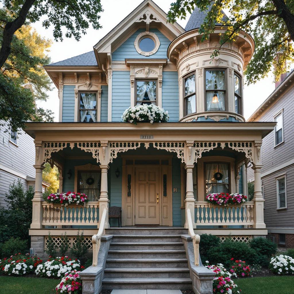 Victorian House with Flowers