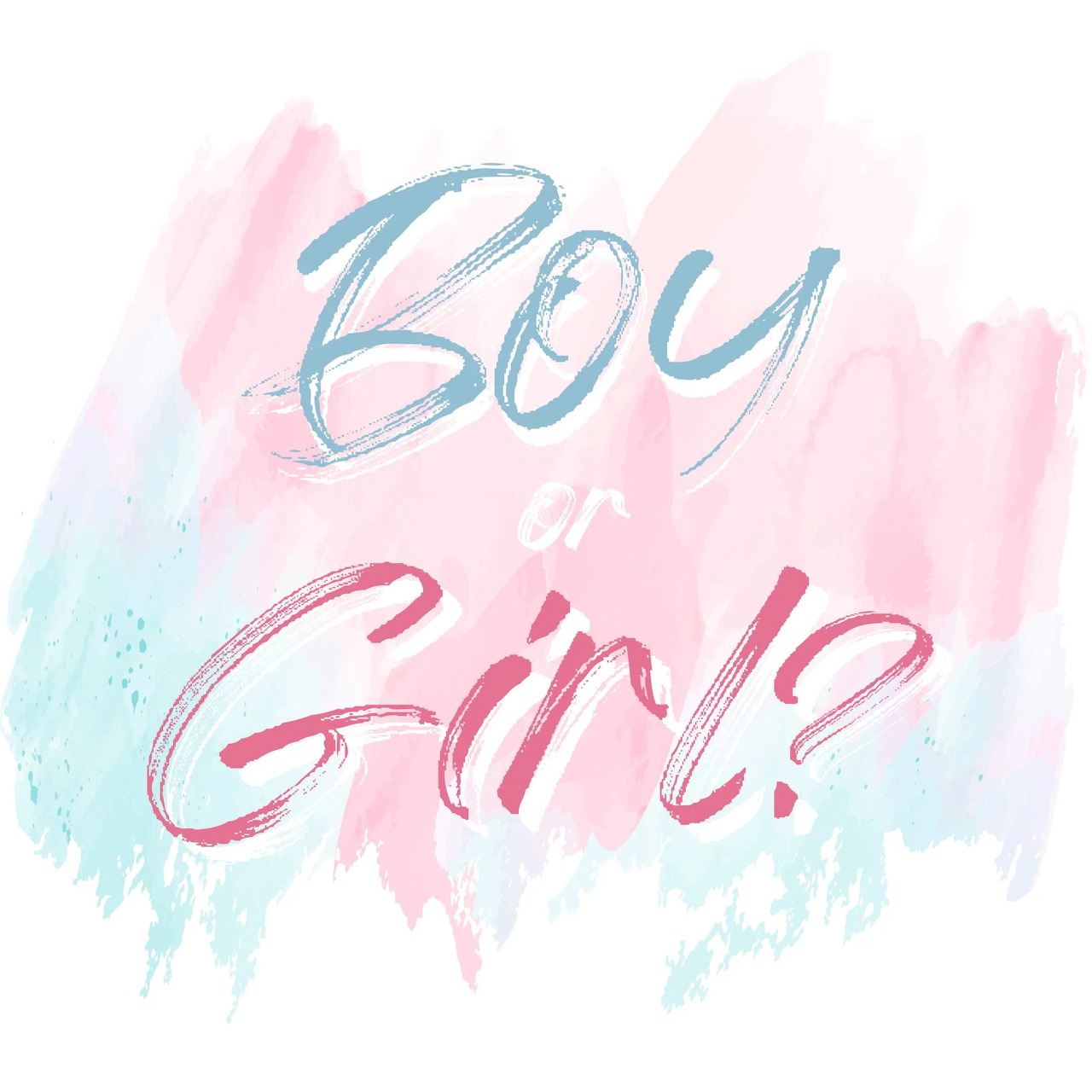 Pastel watercolor background with the words Boy or Girl? in script