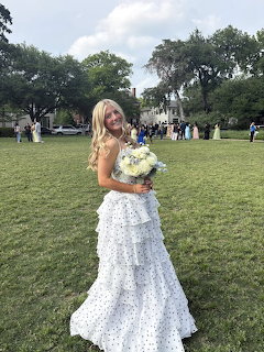 Woman in Ruffled Dress with Bouquet