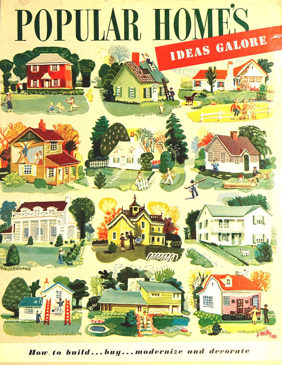 Vintage magazine cover with illustrated houses, gardens, and neighborhood home designs