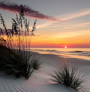 Beach Sunrise with Dune Grass