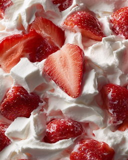 Fresh strawberries with whipped cream in close-up view