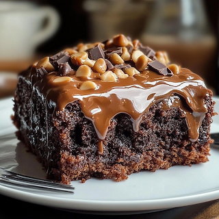 Chocolate Peanut Butter Cake Slice