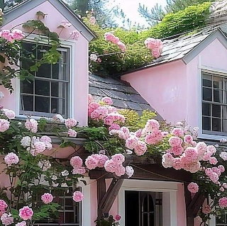 Pink Cottage with Roses