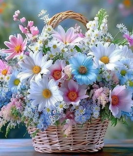 Spring Flowers in Basket