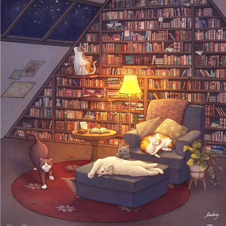 Cozy Library Cats