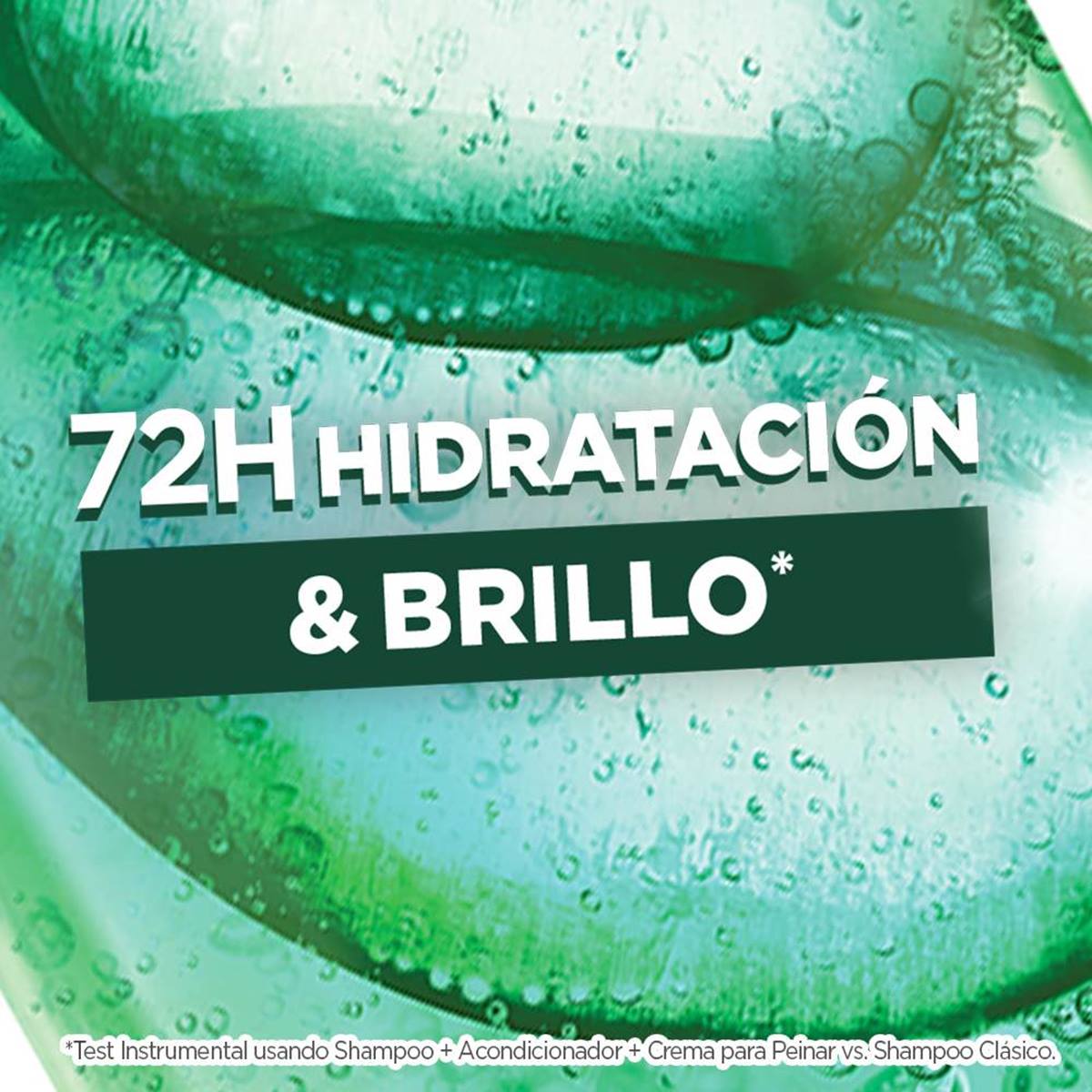 Green aloe gel and bubbles with Spanish hydration text