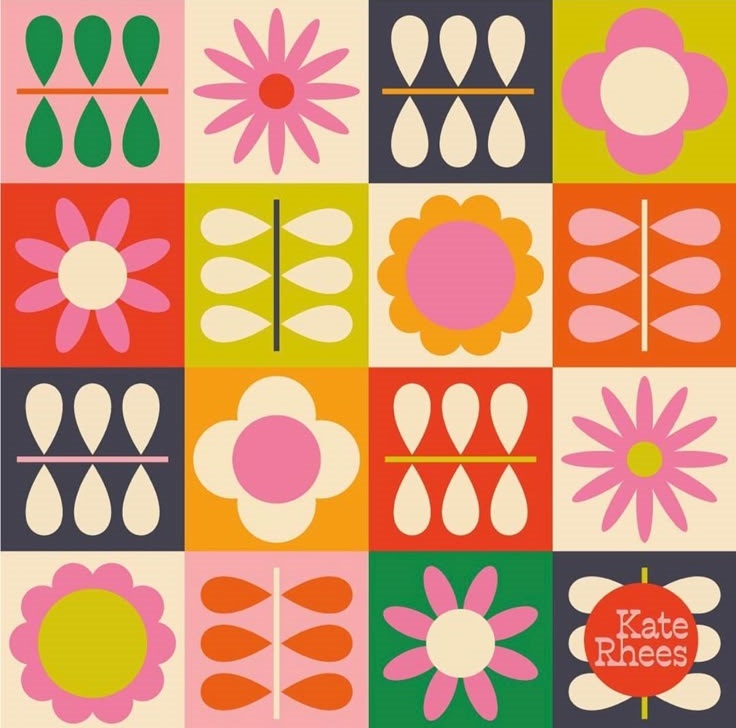 Retro Floral Grid Pattern