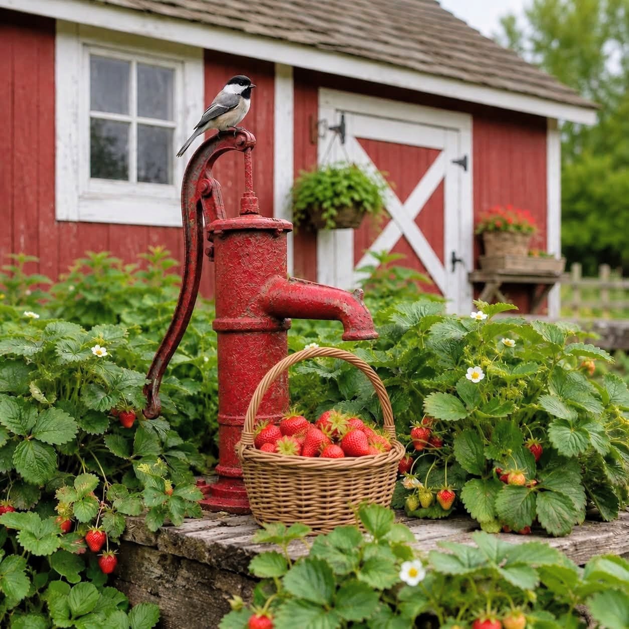Strawberries by Water Pump