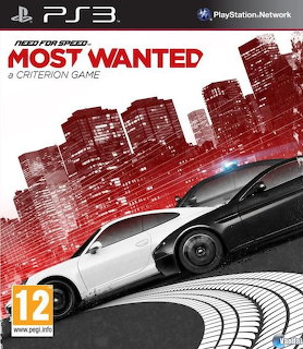 Need for Speed Most Wanted PS3 cover with two cars and red city skyline