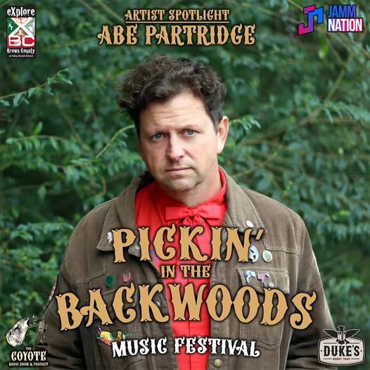 Poster of Abe Partridge standing outdoors with festival text over a leafy green background