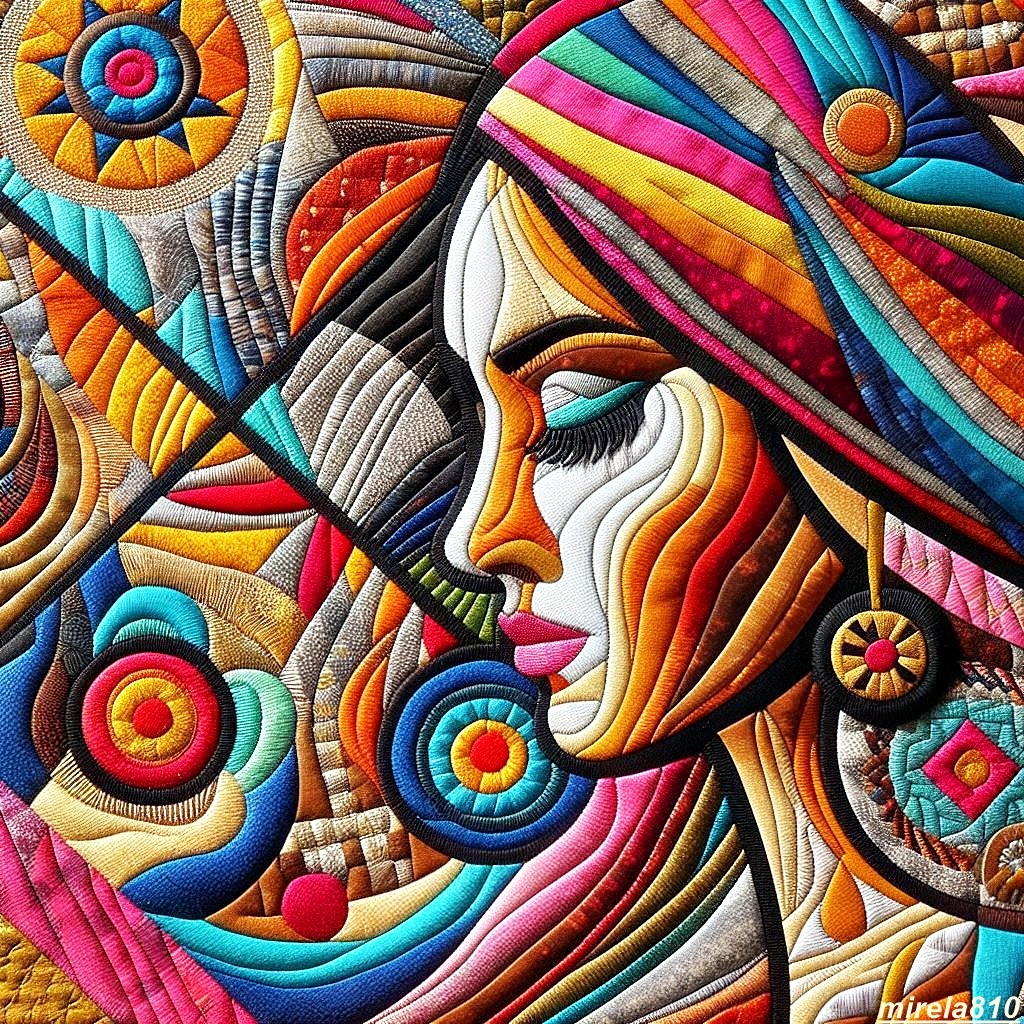 Colorful Embroidered Woman Portrait