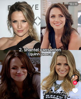 Four-photo collage of actress Shantel VanSanten with caption identifying her as Quinn James