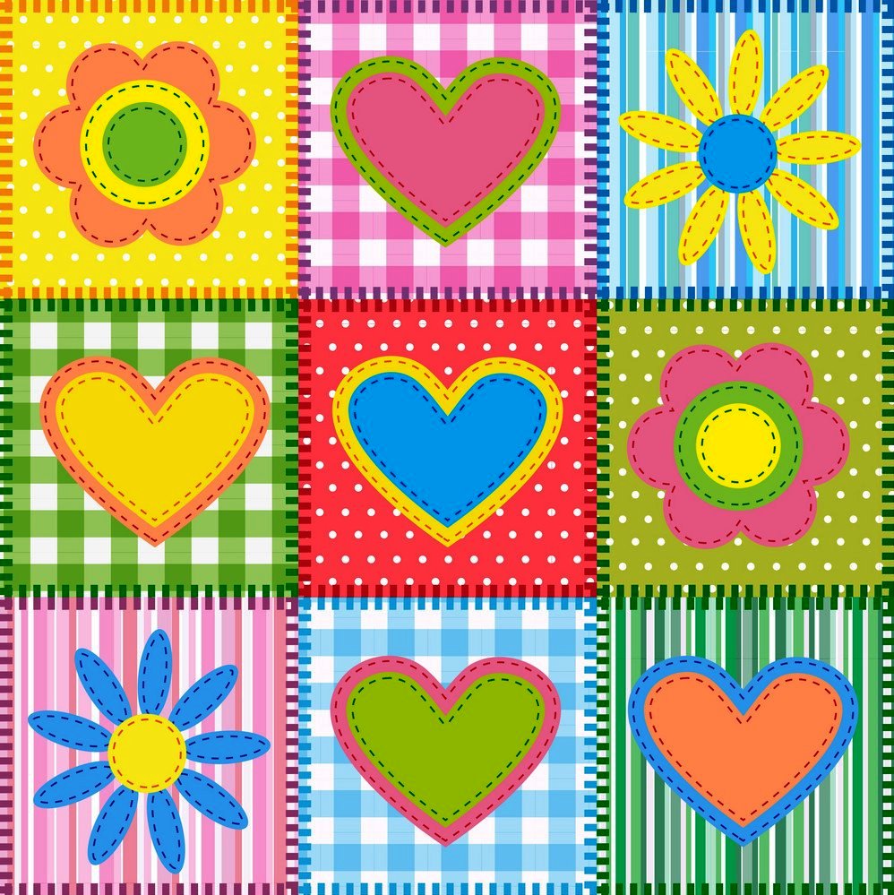 Patchwork Quilt Hearts and Flowers