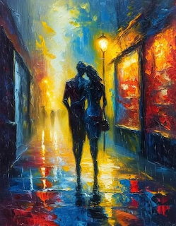 Romantic Couple Cityscape Painting