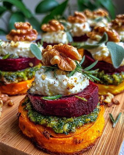 Pumpkin Beetroot Stacks with Walnuts