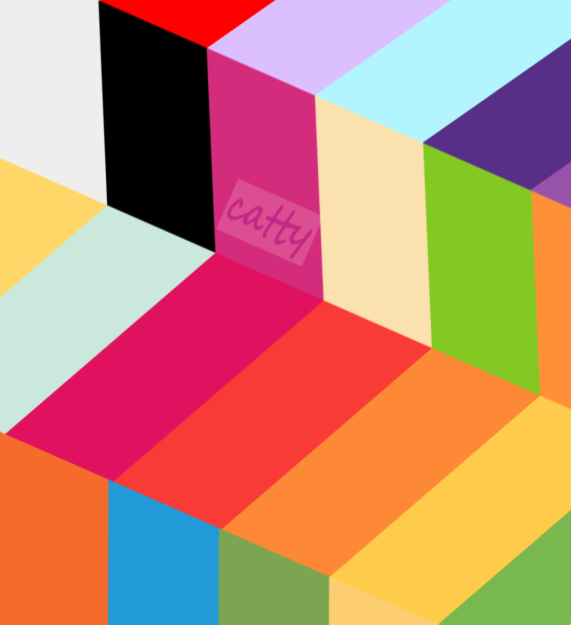 Abstract geometric art with colorful 3D blocks in pink, blue, green, orange, yellow, and purple arranged in angular patterns