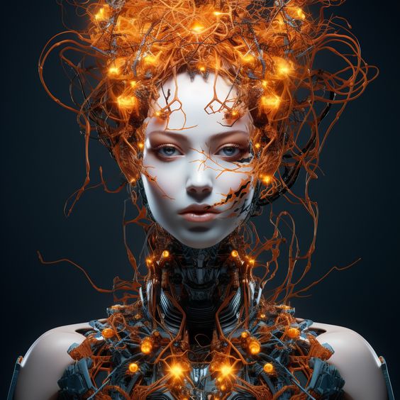 Futuristic Woman with Fire Crown