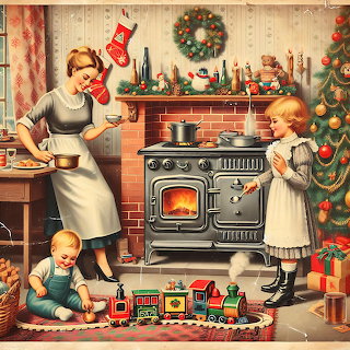 Vintage Christmas Kitchen Scene
