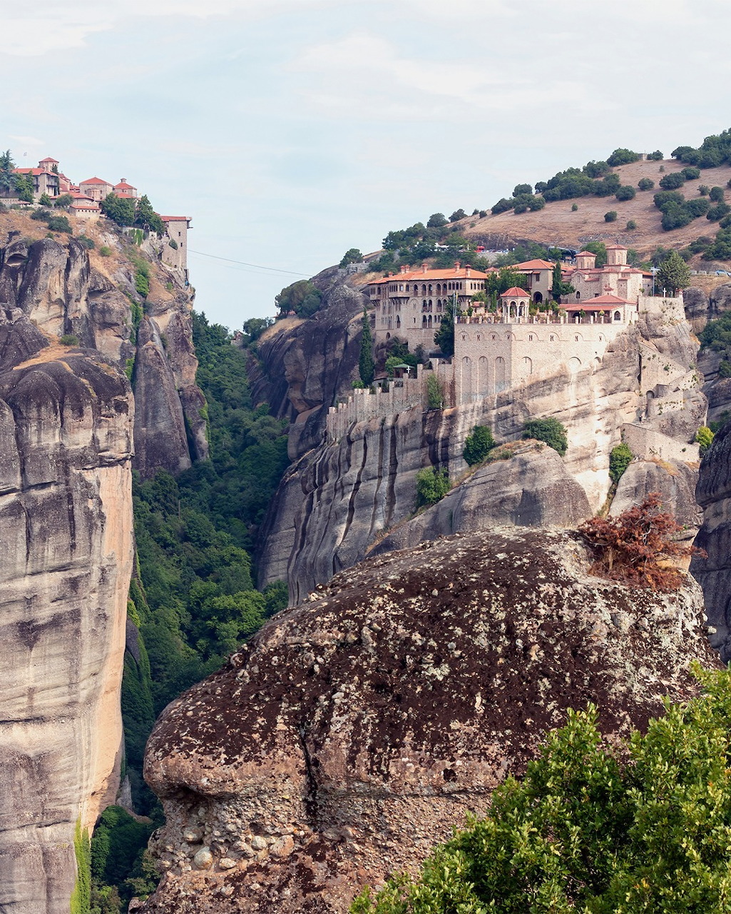 Monasteries on top of tall rock formations at Meteora, Greece