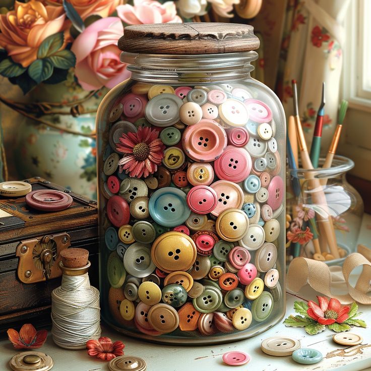 Vintage Buttons in Glass Jar