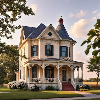 Victorian House at Sunset