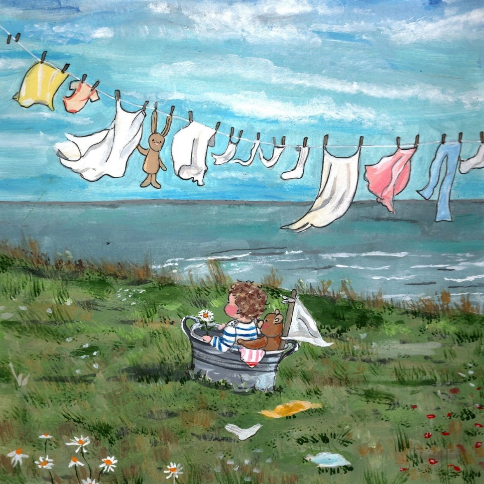 Seaside Laundry Line Illustration