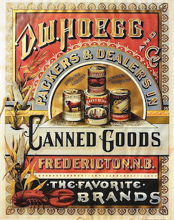 Vintage Hoegg canned goods advertisement with ornate typography and product illustrations