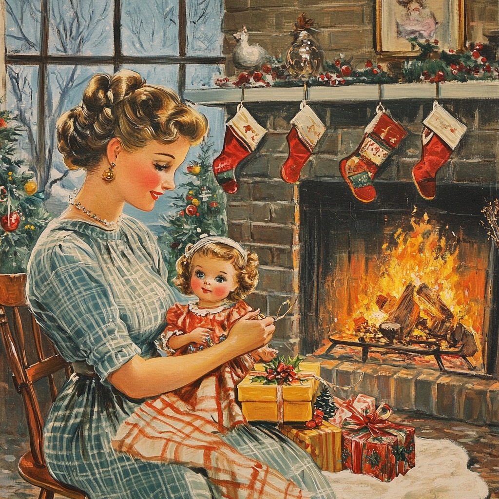 Vintage Christmas Mother Child