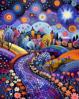 Whimsical Village Night Sky