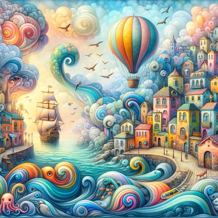 Whimsical Coastal Fantasy Town