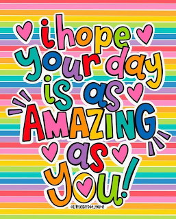 Colorful hand-drawn text saying I hope your day is as amazing as you on rainbow striped background