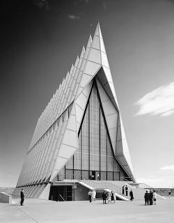 United States Air Force Academy Chapel with triangular spires, 1962 photograph