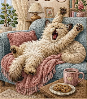 Yawning Cat on Sofa