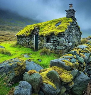 Stone Cottage with Moss Roof