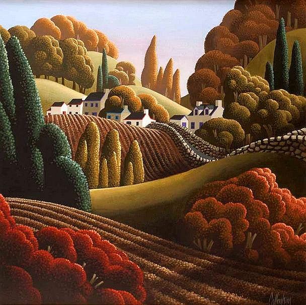 Autumn Village Landscape Painting