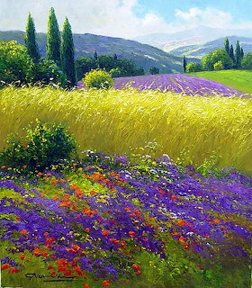 Lavender Field Landscape Painting