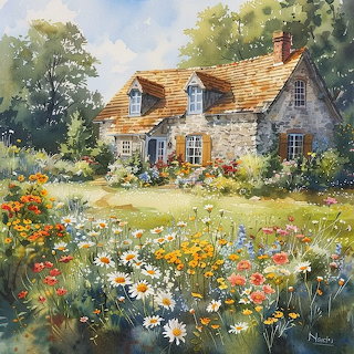 Cottage and Flowers