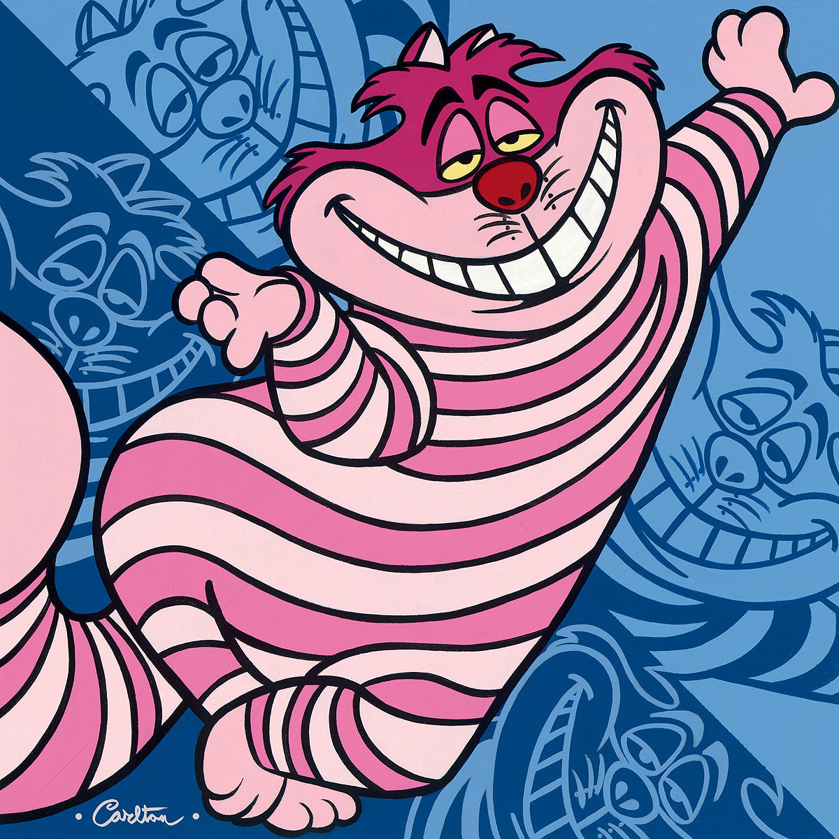 Cheshire Cat character with wide grin and pink striped fur from Disney's Alice in Wonderland