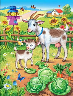 Goat and Kid in Garden