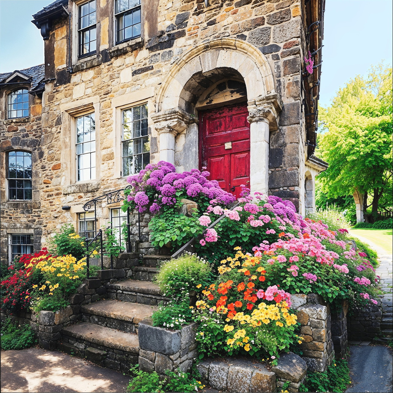 Stone House with Flower Garden