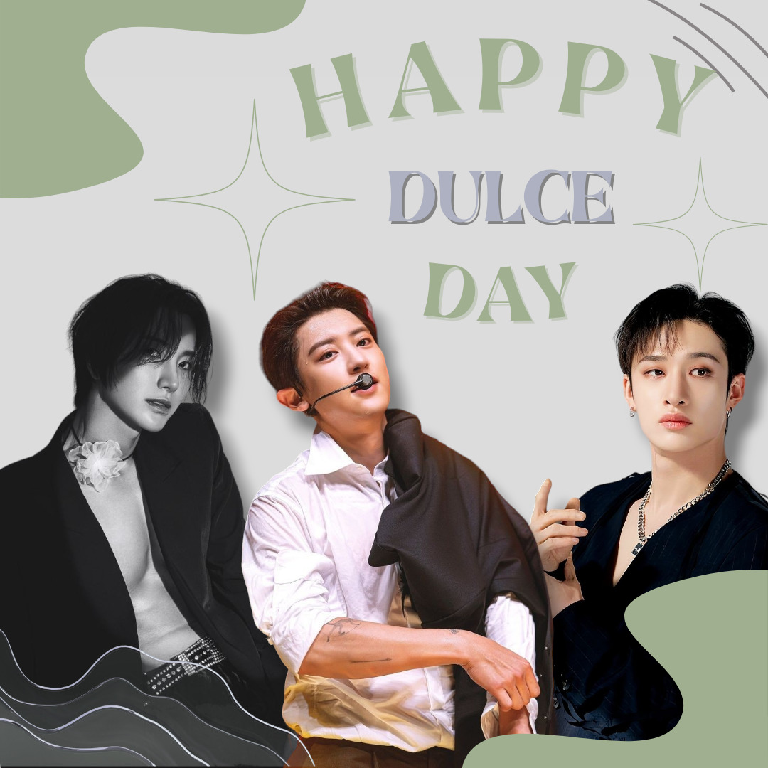 Collage of three young men with Happy Dulce Day text on a beige background