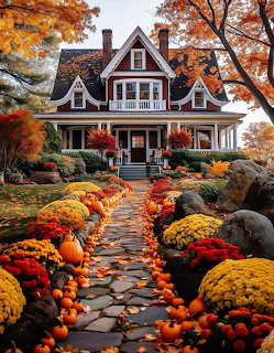 Autumn House with Pumpkins