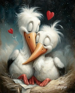 Cuddling White Birds in Love