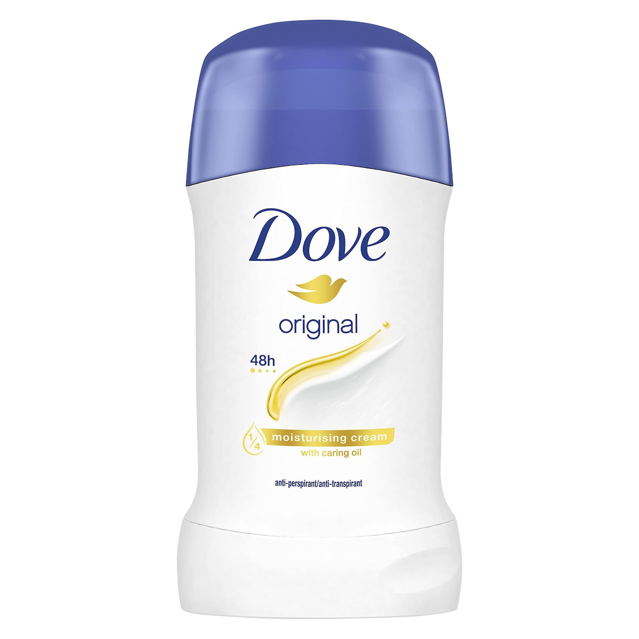 White deodorant stick with a blue cap on a white background