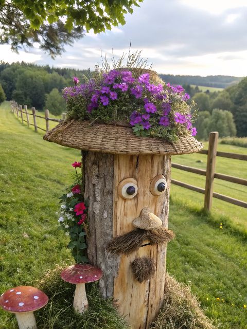 Stump with Flowers