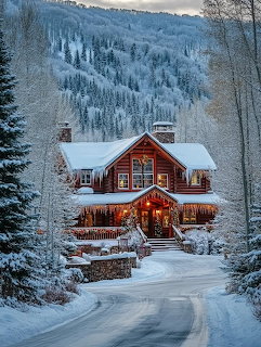 Cabin in the Mountains Winter Snow