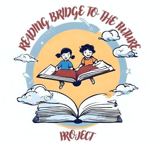 Two cartoon children reading together on a large open book surrounded by clouds